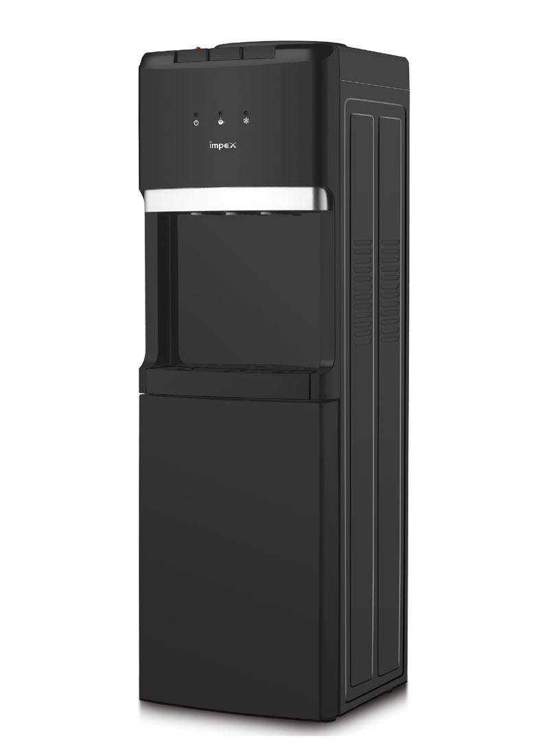 Impex 3 Tap Water Dispenser with Cabinet | Compressor Cooling | Stainless Steel Tank | 2L Cooling & 1L Boiling Capacity | 550W Heating | 100W Cooling | Ideal For Home, Office or Commercial Use | 220-240V | WD 3902C Black  - Image 1