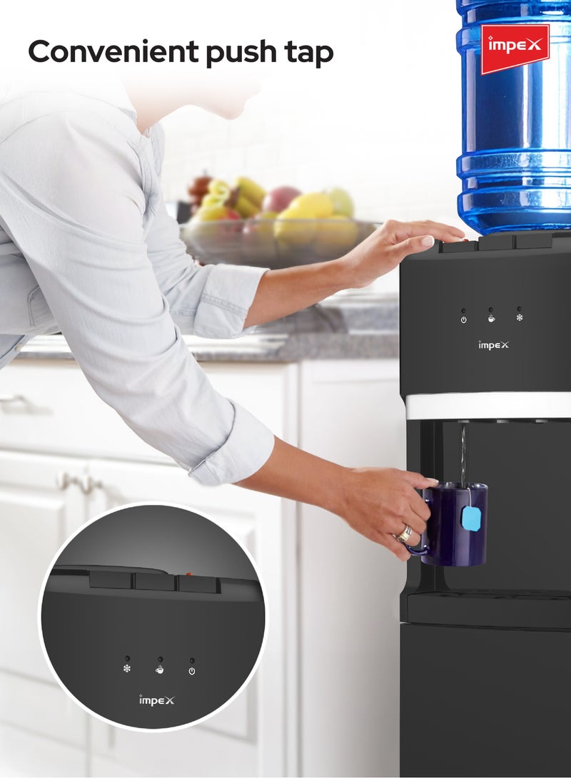 Impex 3 Tap Water Dispenser with Cabinet | Compressor Cooling | Stainless Steel Tank | 2L Cooling & 1L Boiling Capacity | 550W Heating | 100W Cooling | Ideal For Home, Office or Commercial Use | 220-240V | WD 3902C Black  - Image 4