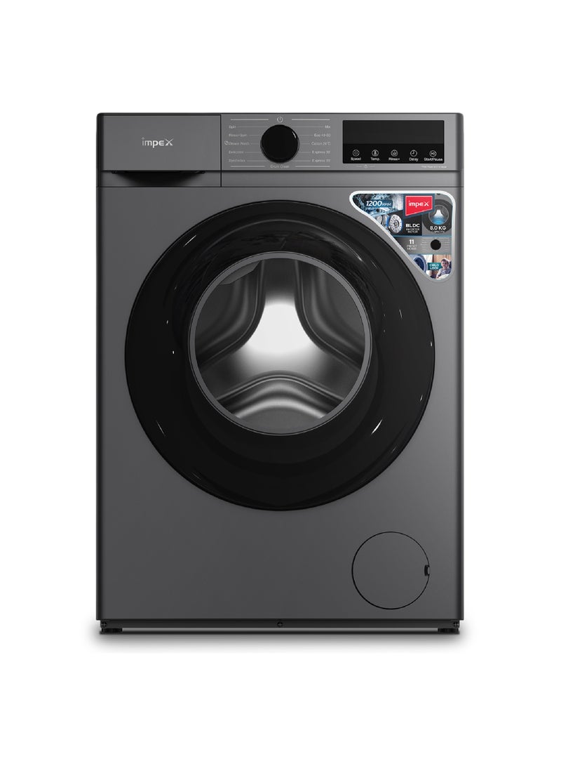 8 Kg Front Load Washing Machine | BLDC Inverter Motor | 1200 RPM | 11 Wash Programs | 5 Advanced Functions | 52L Drum Volume | LED Display | Child Safety Lock | Time Delay Function | | Low Noise | Energy Efficient | 52 L 450 W WM0800FS Grey