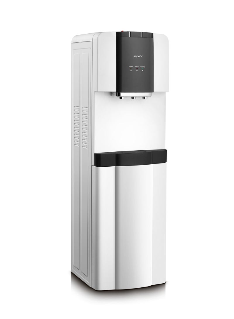 Impex 3 Tap Water Dispenser with Refrigerator Cabinet | Hot, Cold & Normal Water | 13L Capacity | 304 Stainless Steel Tank | Compressor Cooling | 2.0L Cooling & 1.0L Heating Capacity | 550W Heating, 100W Cooling | WD 3905RC White  - Image 1