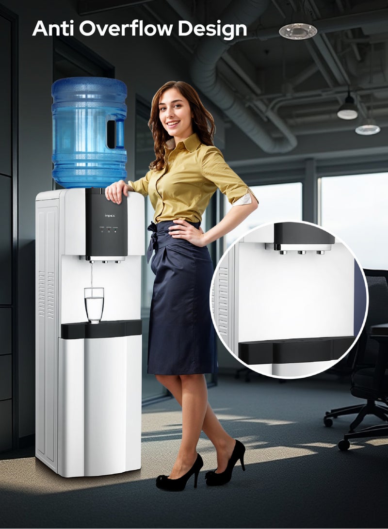 Impex 3 Tap Water Dispenser with Refrigerator Cabinet | Hot, Cold & Normal Water | 13L Capacity | 304 Stainless Steel Tank | Compressor Cooling | 2.0L Cooling & 1.0L Heating Capacity | 550W Heating, 100W Cooling | WD 3905RC White  - Image 5
