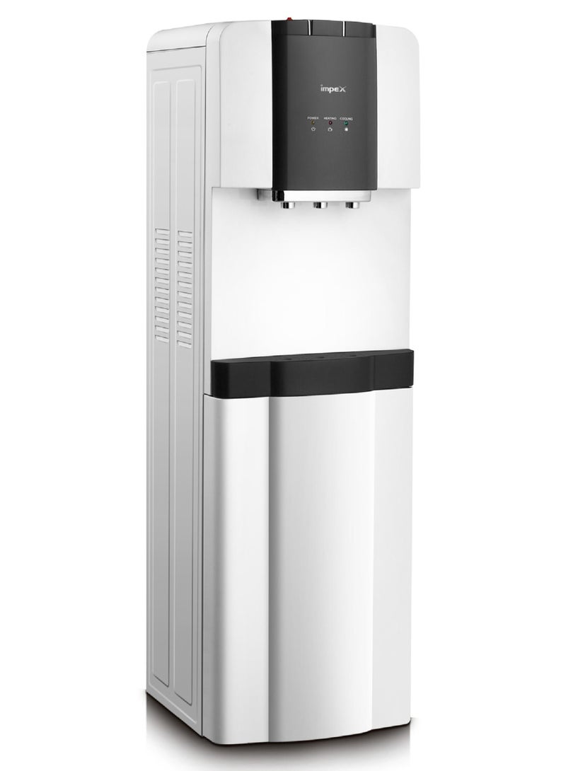 Impex 3 Tap Water Dispenser with Refrigerator Cabinet | Hot, Cold & Normal Water | 13L Capacity | 304 Stainless Steel Tank | Compressor Cooling | 2.0L Cooling & 1.0L Heating Capacity | 550W Heating, 100W Cooling | WD 3905RC White - Image 1