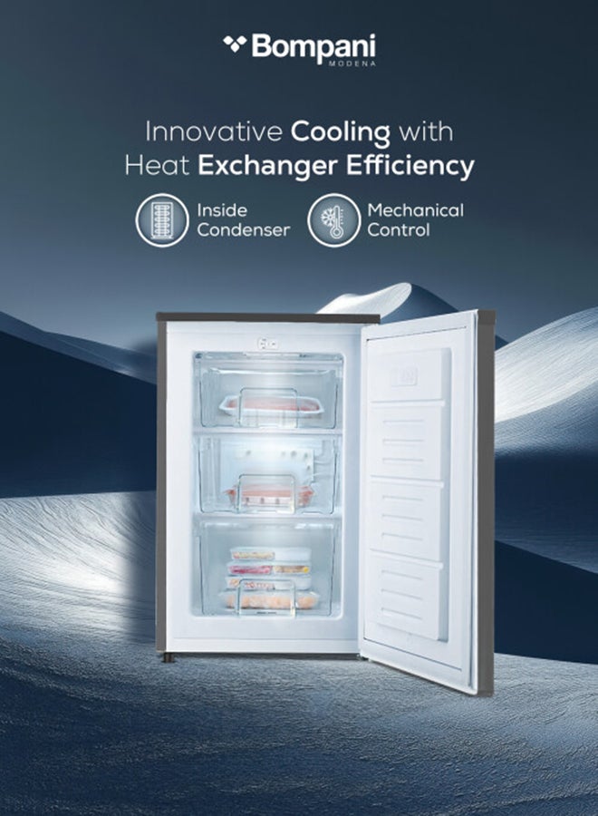 Bompani Bompani Upright Freezer 85L – Single Door, 3 Drawers, Mechanical Temp Control, Lockable Door, Dark Inox Finish - 400 kW BUF245SNI GREY  - Image 5
