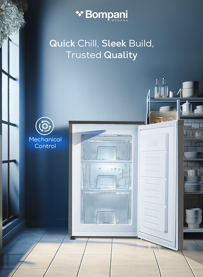 Bompani Bompani Upright Freezer 85L – Single Door, 3 Drawers, Mechanical Temp Control, Lockable Door, Dark Inox Finish - 400 kW BUF245SNI GREY  - Image 4