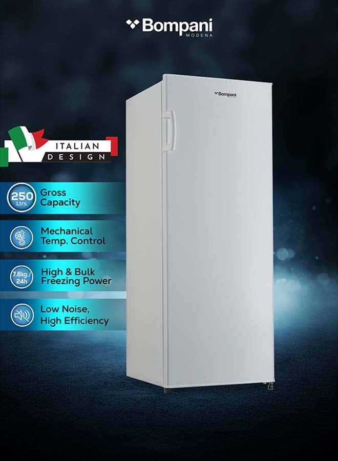 بومباني Bompani Upright Freezer 250L Gross / 172L Net, Single Door, 5 Drawers + 1 Flap, Manual Defrost, Mechanical Temperature Control, R600A Refrigerant, Lock & Key, Inox Gray – Buf265Ssn BUF265SSN INOX GREY  - Image 1