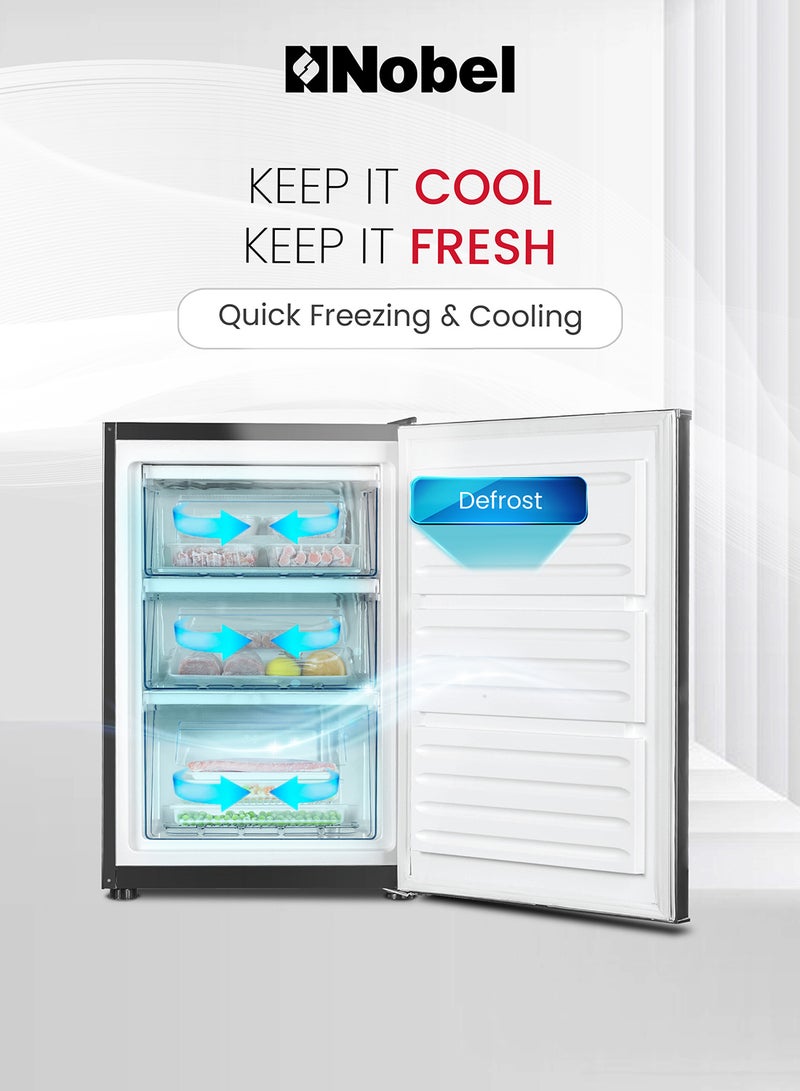 Nobel Nobel Upright Freezer 100L – Single Door, 3 Drawers, Mechanical Temperature Control, Inox Finish - 100 L 800 W NUF255SN inox - Image 2