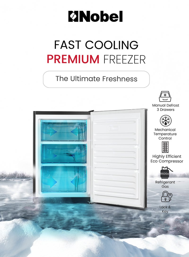 Nobel Nobel Upright Freezer 100L – Single Door, 3 Drawers, Mechanical Temperature Control, Inox Finish - 100 L 800 W NUF255SN inox - Image 5