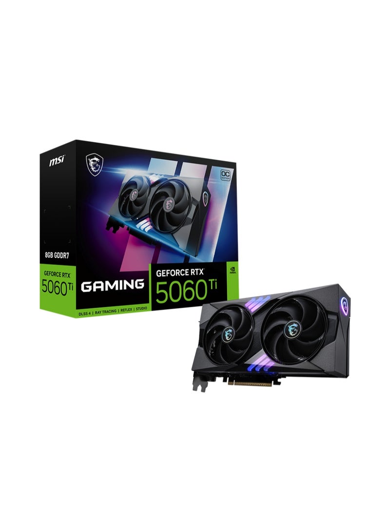MSI GeForce RTX 5060 Ti 8G GAMING OC Graphics Card, 8GB GDDR7, 128-bit, PCIe 5.0, Twin Frozr 10 Cooling, 3X DisplayPort 2.1, 1X HDMI 2.1, Ray Tracing, DLSS 4, DirectX 12 Ultimate, OC Edition, VR Ready, RGB, 180W TDP, Metal Backplate, 4K & 1440p Gaming GPU | G506T-8GC  - Image 1
