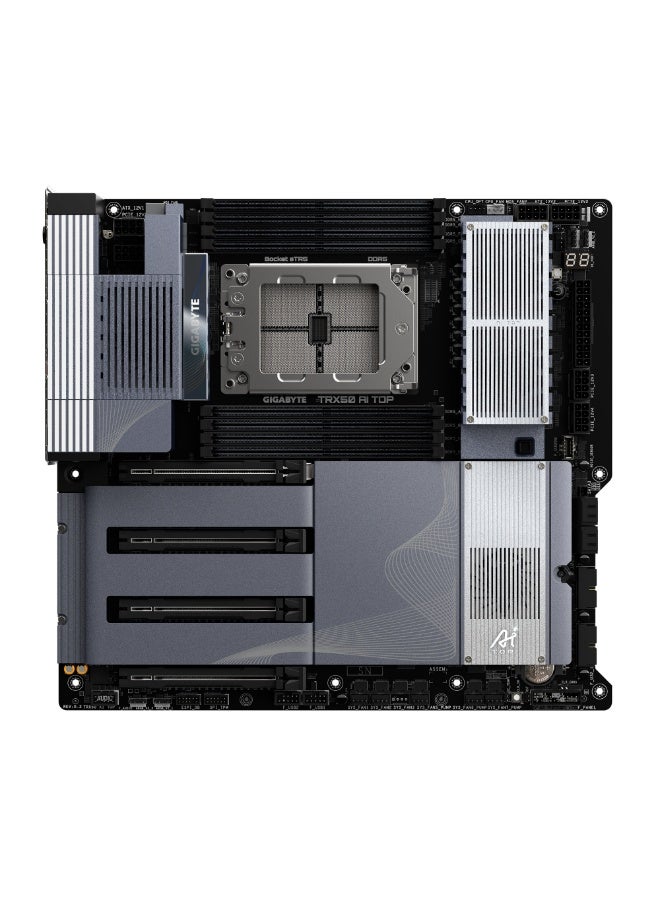 جيجابايت TRX50 AI TOP E-ATX Motherboard, sTR5, Threadripper PRO/7000 Support, 8x DDR5 ECC (Up to 2TB), 4x PCIe 5.0 x16, 4x M.2 Gen5, Dual 10GbE, USB4, Wi-Fi 7, BT 5.3, ALC4080 Audio, RGB, AI Utility, Q-Flash, UC BIOS | TRX50 AI TOP  - Image 2