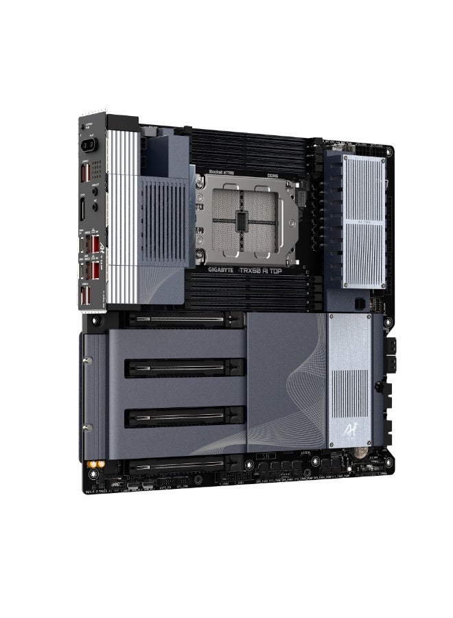 جيجابايت TRX50 AI TOP E-ATX Motherboard, sTR5, Threadripper PRO/7000 Support, 8x DDR5 ECC (Up to 2TB), 4x PCIe 5.0 x16, 4x M.2 Gen5, Dual 10GbE, USB4, Wi-Fi 7, BT 5.3, ALC4080 Audio, RGB, AI Utility, Q-Flash, UC BIOS | TRX50 AI TOP  - Image 3
