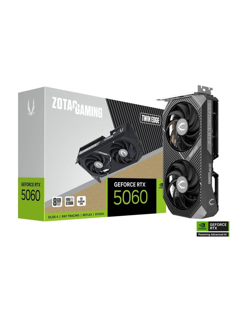 زوتاك GAMING GeForce RTX 5060 Twin Edge 8GB GDDR7 Graphics Card, PCIe 5.0, 3840 CUDA Cores, 2497 MHz Boost Clock, DLSS 4, Ray Tracing, IceStorm 2.0 Dual Fan Cooling, 128-Bit, DisplayPort 2.1 x3, HDMI 2.1, 8-Pin Power, Metal Backplate, Compact 2-Slot Design | ZT-B50600E-10M  - Image 1