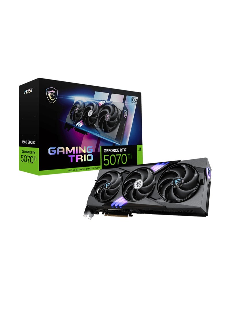 MSI GeForce RTX 5070 Ti GAMING TRIO OC 16GB GDDR7 Graphics Card, Blackwell, DLSS 4, Ray Tracing, 2580MHz Boost, PCIe 5.0, TRI FROZR 4 Cooling, HDMI 2.1, DP 2.1, 300W TDP, 4K/8K Ready | 912-V531-272  - Image 1