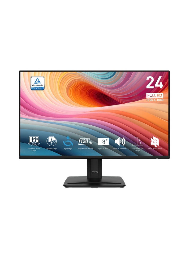 إم اس أي PRO MP242A E2 23.8-Inch FHD IPS Monitor, 120Hz, 1ms MPRT, Adaptive Sync, HDR Ready, 115% sRGB, HDMI/DP/VGA, Built-in Speakers, Flicker-Free, Low Blue Light, Tilt Adjustment, VESA Mountable, HDMI-CEC Support, Business & Productivity Display | 9S6-3PD1CT-005 Black  - Image 1