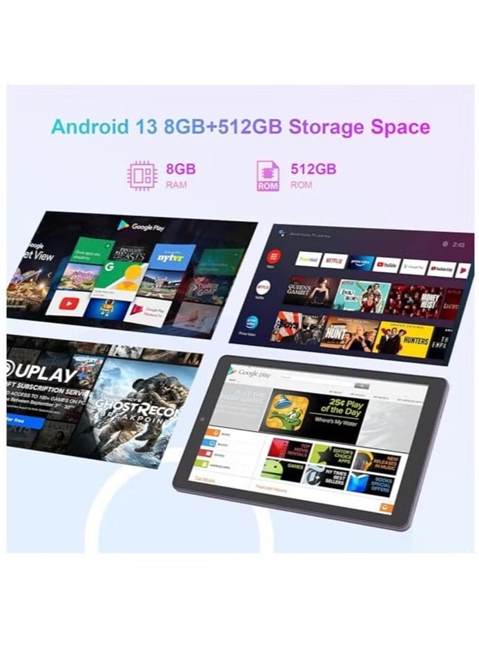 C idea 9-Inch Smart Tablet IPS Screen 5G LTE Single SIM WiFi, 8GB RAM 512GB ROM Kids Tab Zoom TikTok Supported Android 13 Slim Tablet PC Purple  - Image 4