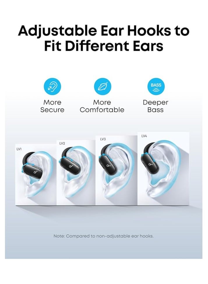 ساوند كور V40i by Anker, Open-Ear Headphones, Crystal Clear Design, 4 Adjustable Positions for Every Ear Size, Richer Bass, IP55, 21-Hour Playtime, AI Clear Calls, Bluetooth 5.4, App Control black - Image 4