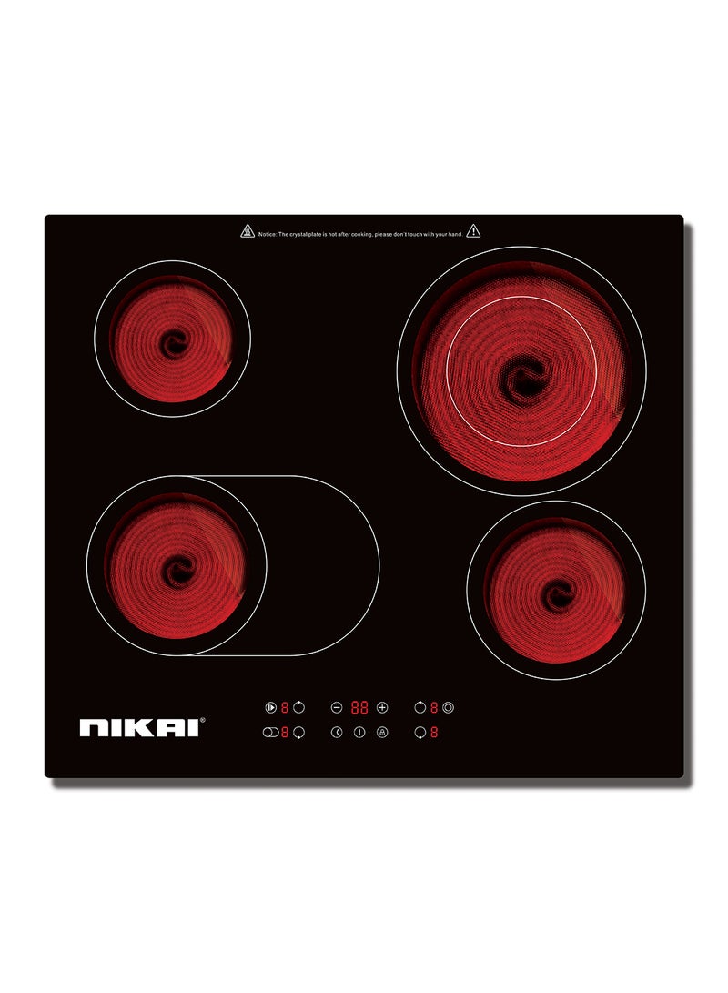 نيكاي موقد بالأشعة تحت الحمراء 4 شعلات، سطح سيراميك 60 سم مع 4 شعلات، تحكم باللمس، 9 مستويات طاقة، مؤقت 99 دقيقة، 6600 واط، مؤشر الطاقة ودرجة الحرارة