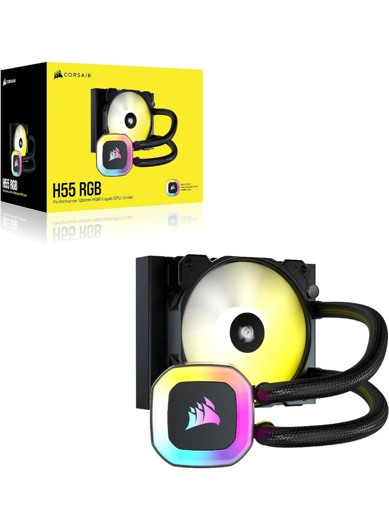 CORSAIR H55 RGB 120mm Liquid CPU Cooler, RGB Lighting with 120mm CORSAIR SP RGB ELITE PWM, 1500 RPM Speed, AirGuide Technology, Compatibility with CORSAIR iCUE, Black | CW-9060052-WW  - Image 1