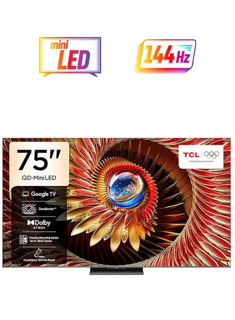 TCL 75 Inch Smart TV 4K QD-Mini LED Gaming Google TV, 144Hz Native Refresh Rate, Precise Dimming Series Up to 3840 Zones, CrystGlow WHVA Panel, HDR 4500 nits, ZeroBorder  (2025 Model) 75C8K black - Image 1