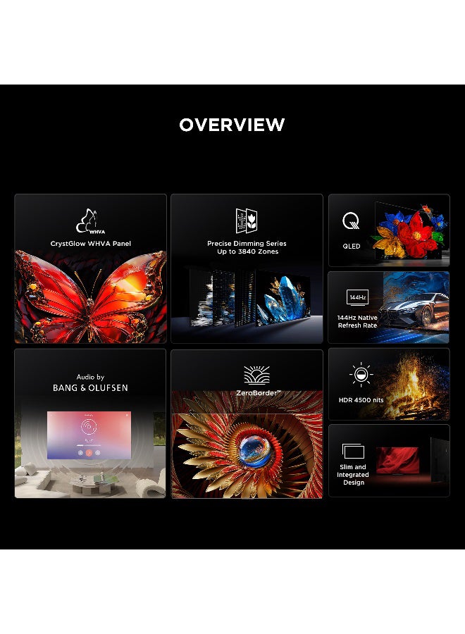 TCL 85 Inch Smart TV 4K QD-Mini LED Gaming Google TV, 144Hz Native Refresh Rate, Precise Dimming Series Up to 3840 Zones, CrystGlow WHVA Panel, HDR 5000 nits, ZeroBorder (2025 Model) 85C8K black - Image 3