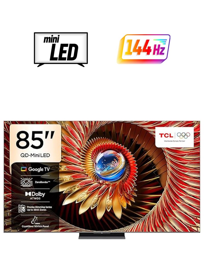 TCL 85 Inch Smart TV 4K QD-Mini LED Gaming Google TV, 144Hz Native Refresh Rate, Precise Dimming Series Up to 3840 Zones, CrystGlow WHVA Panel, HDR 5000 nits, ZeroBorder (2025 Model) 85C8K black - Image 1