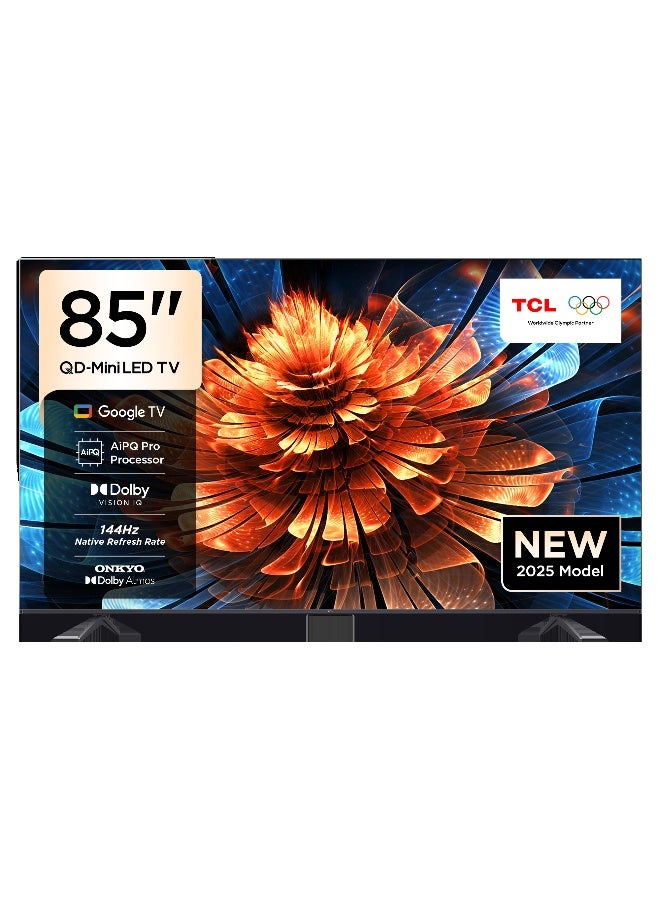 TCL TCL Television 85 Inch Smart TV 4K QD-Mini LED Colorful Quantum Crystal HDR 10+ Gaming Google TV, 144Hz Native Refresh Rate, ONKYO 2.1 Hi-Fi, Dolby Atmos, AI Mode, 85Q6C (2025 Model) 85Q6C black  - Image 1