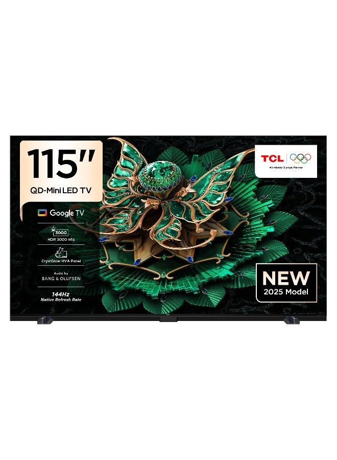 TCL Television 115 Inch Smart TV 4K QD-Mini LED Gaming Google TV, 144Hz Native Refresh Rate, Precise Dimming Series Up to 2880 Zones, CrystGlow HVA Panel, HDR 3000 nits, Ultra Slim Design (2025 Model) 115C7K black  - Image 1