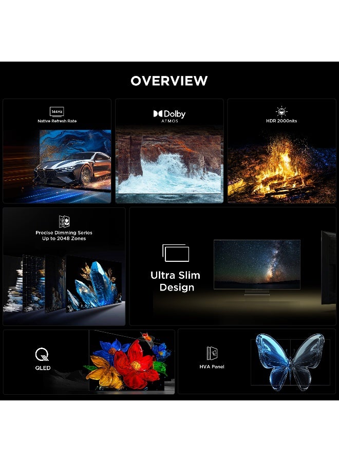 TCL Television 115 Inch Smart TV 4K QD-Mini LED Gaming Google TV, 144Hz Native Refresh Rate, Precise Dimming Series Up to 2880 Zones, CrystGlow HVA Panel, HDR 3000 nits, Ultra Slim Design (2025 Model) 115C7K black  - Image 2