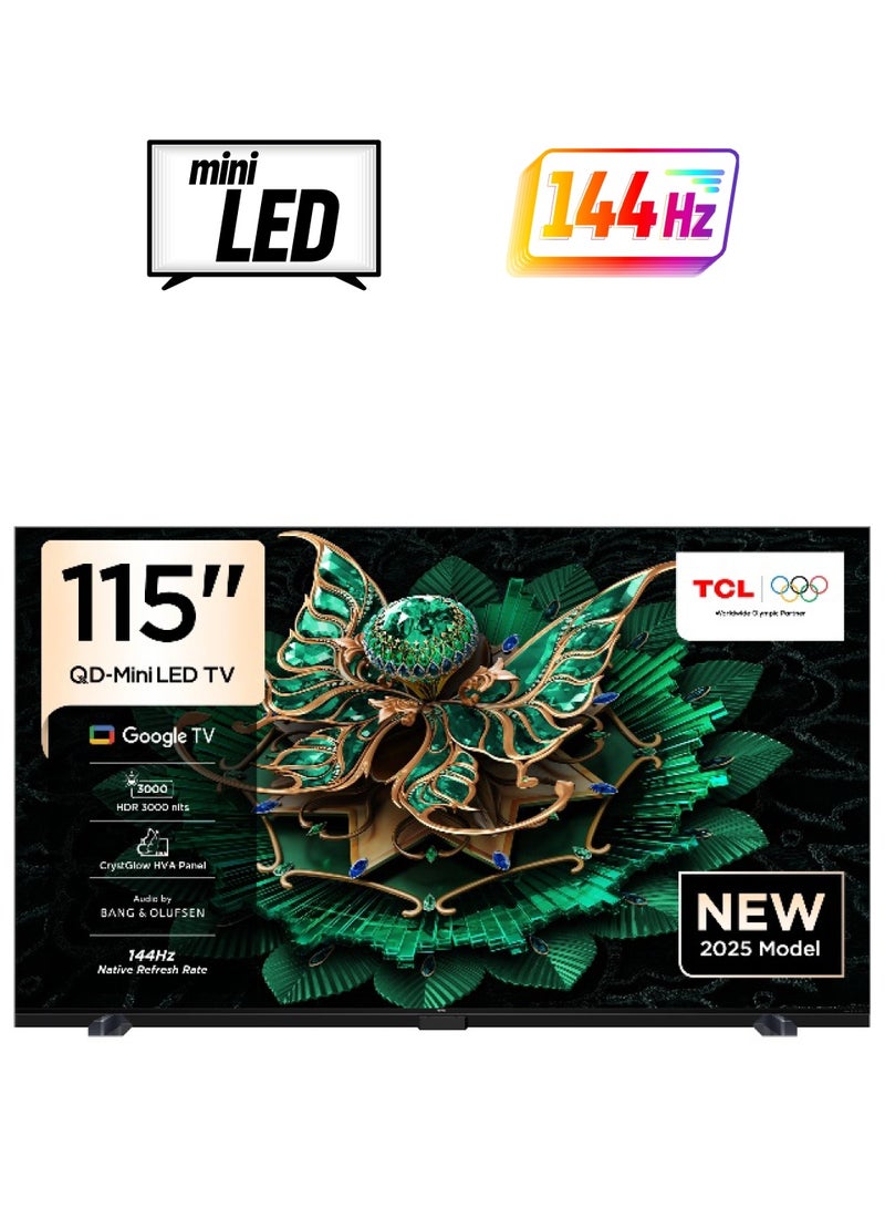 TCL 115 Inch Smart TV 4K QD-Mini LED Gaming Google TV, 144Hz Native Refresh Rate, Precise Dimming Series Up to 2880 Zones, CrystGlow HVA Panel, HDR 3000 nits, Ultra Slim Design (2025 Model) 115C7K black - Image 1