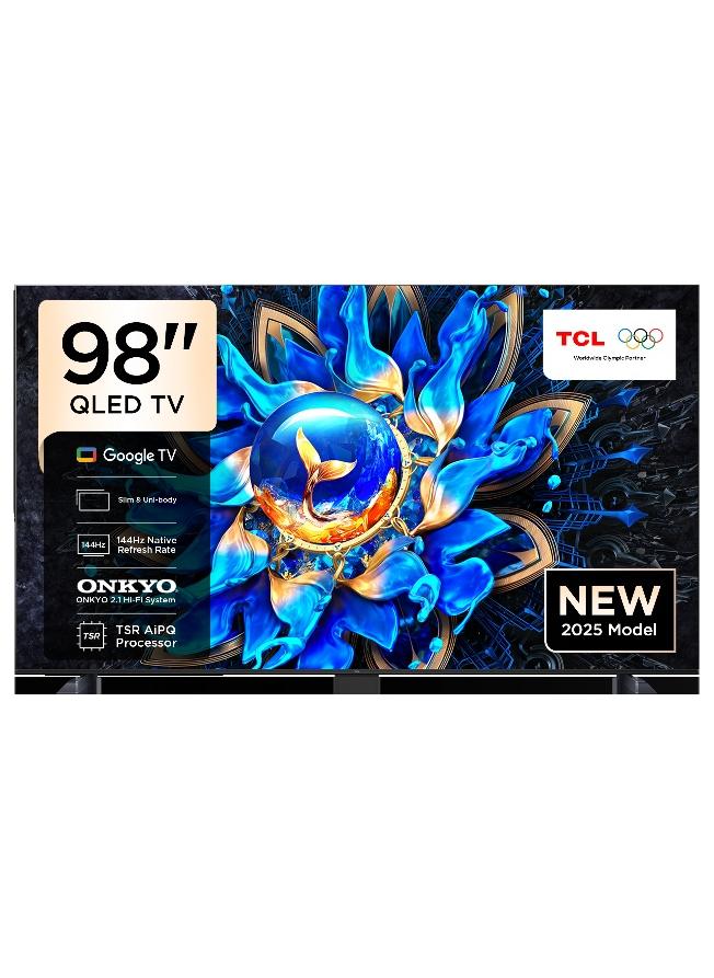 TCL 98 Inch Smart TV 4K QLED Colorful Quantum Crystal HDR 10+ Gaming Google TV, 144Hz Native Refresh Rate, ONKYO 2.1 Hi-Fi, Dolby Atmos, MEMC, Game Master, (2025 Model) 98T8C/98P8K Brushed Titanium - Image 1