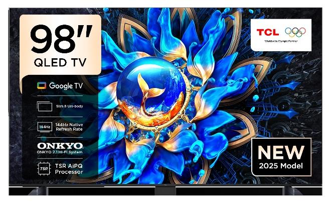 تي سي إل تلفاز ذكي 98 بوصة 4K QLED ملون كريستال كوانتم HDR 10+ للألعاب جوجل TV، معدل تحديث أصلي 144Hz، نظام ONKYO 2.1 Hi-Fi، دولبي أتموس، MEMC، ماستر الألعاب، (طراز 2025) - Image 1