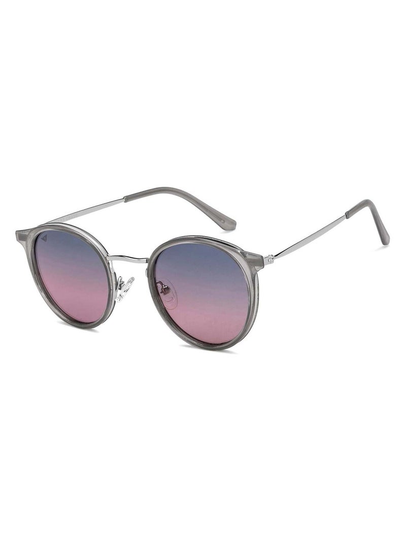 VINCENT CHASE Women's Vincent Chase By Lenskart | Silver Dual Tone Gradient Full Rim Round | All Time Hits | Branded Latest and Stylish Sunglasses | Polarized and 100% UV Protection (UV 400) | Women | Small | VC S11164  - Image 1