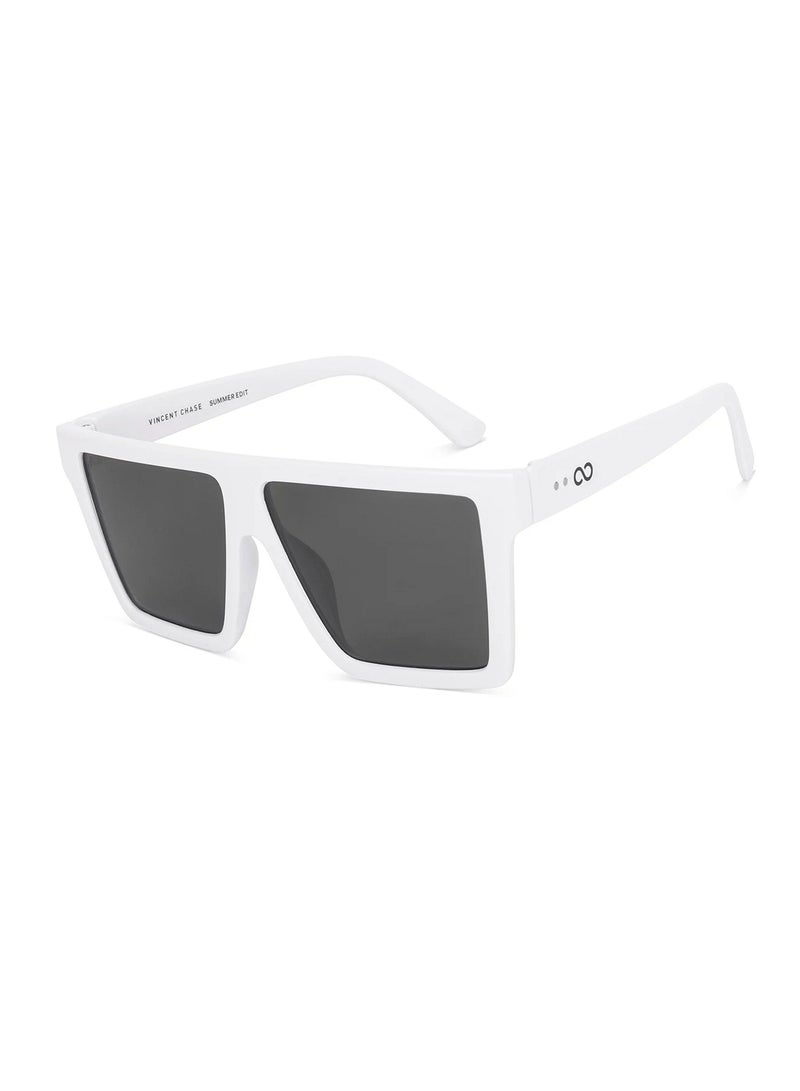 فينسينت تشيس Vincent Chase By Lenskart | White Gray Solid Full Rim Square | Season Essentials | Branded Latest and Stylish Sunglasses | Polarized and 100% UV Protection (UV 400) | Unisex | Large | VC S17392  - Image 1