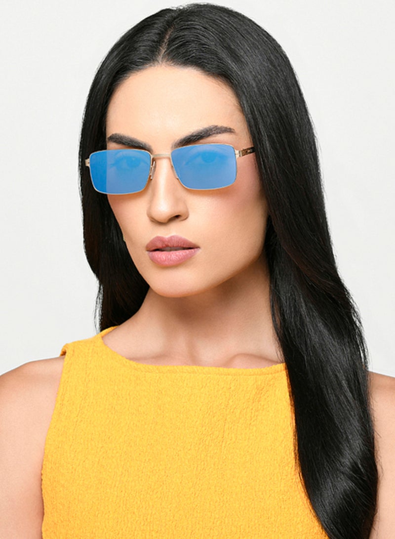 فينسينت تشيس Vincent Chase By Lenskart | Gold Blue Mirror Full Rim Rectangular | Lounge Tints | Branded Latest and Stylish Sunglasses | 100% UV Protection (UV 400) | Unisex | Medium | VC S17424  - Image 4