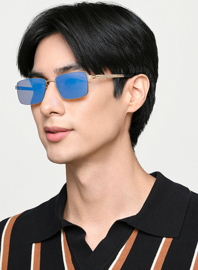 فينسينت تشيس Vincent Chase By Lenskart | Gold Blue Mirror Full Rim Rectangular | Lounge Tints | Branded Latest and Stylish Sunglasses | 100% UV Protection (UV 400) | Unisex | Medium | VC S17424  - Image 3
