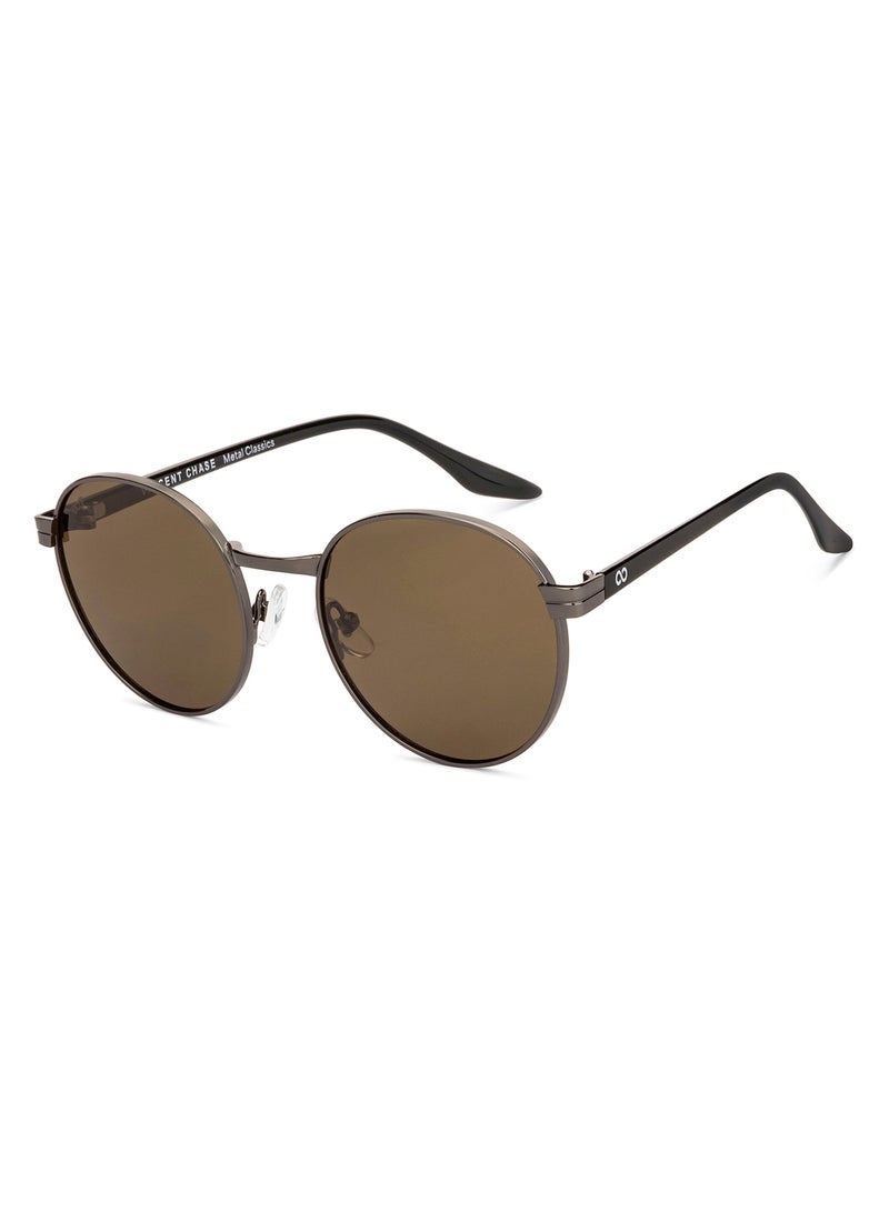 فينسينت تشيس Vincent Chase By Lenskart | Mid Gunmetal Brown Solid Full Rim Round | METAL CLASSICS | Branded Latest and Stylish Sunglasses | Polarized and 100% UV Protection (UV 400) | Unisex | Small | VC S17415  - Image 1