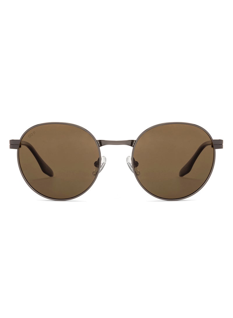 فينسينت تشيس Vincent Chase By Lenskart | Mid Gunmetal Brown Solid Full Rim Round | METAL CLASSICS | Branded Latest and Stylish Sunglasses | Polarized and 100% UV Protection (UV 400) | Unisex | Small | VC S17415  - Image 2