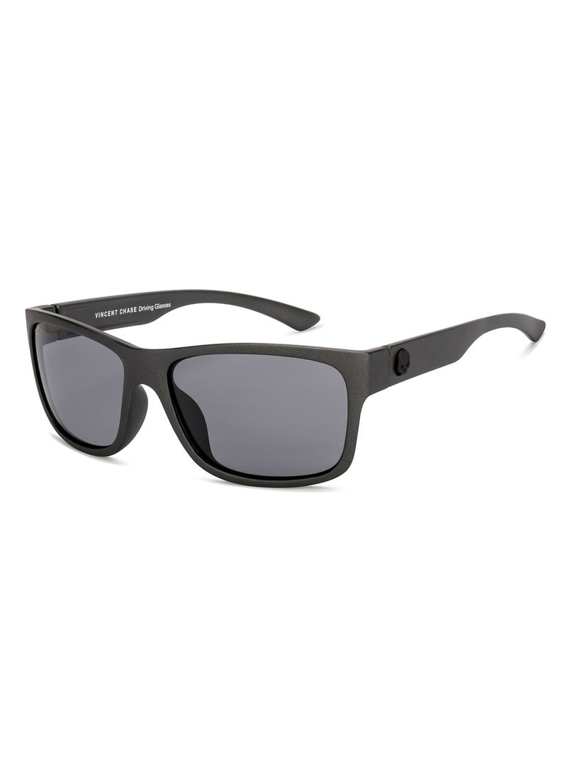 فينسينت تشيس Vincent Chase By Lenskart | Light Gray Gray Solid Full Rim Square | RideX | Branded Latest and Stylish Sunglasses | Polarized and 100% UV Protection (UV 400) | Unisex | Medium | VC S000139  - Image 1
