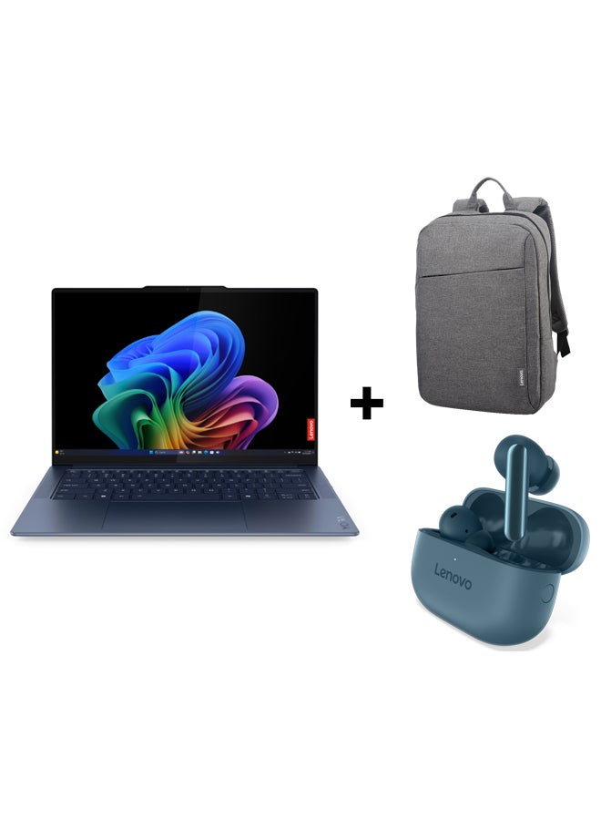 Lenovo Yoga Slim 7 Laptop With 14.5 Inch 3K (2944x1840) OLED Display,Snapdragon X Plus X1P-64-100 Processor/16GB RAM DDR5/1TB SSD/Qualcomm Adreno Graphics/Windows 11 Home+Earbuds+Backpack English/Arabic Cosmic Blue  - Image 1