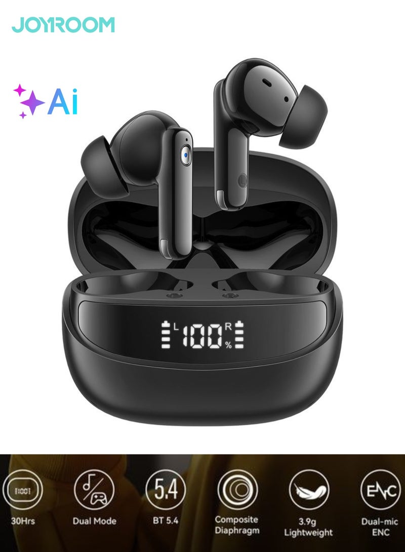 JOYROOM Jbuds True Wireless Earbuds with Digital Display, 10mm Bass Boost Drivers, Dual-Mic ENC for AI Clear Calls, 30H Playtime, 65ms Low Latency (Gaming Mode), Upgraded Bluetooth 5.4, IPX5 Water resistant – Certified & Heat Resistant Space Black - Image 1