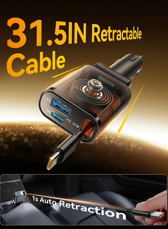 JOYROOM 3-in-1 Retractable Fast Car Charger, 45W Fast Charging (Upgraded 2025) With Long USB-C Cable, Dual Ports PD3.0/PPS,(Fast Charge 85% in 35mins only) 180° Adjustable Head For Tight Places, Ultra-Slim Compact Design, Overheat And Short Circuit Protection – For iPhone 16/15 and below, Samsung 25/24 and below, Huawei, Xiaomi And More - Certified and Safe Dark Grey  - Image 3