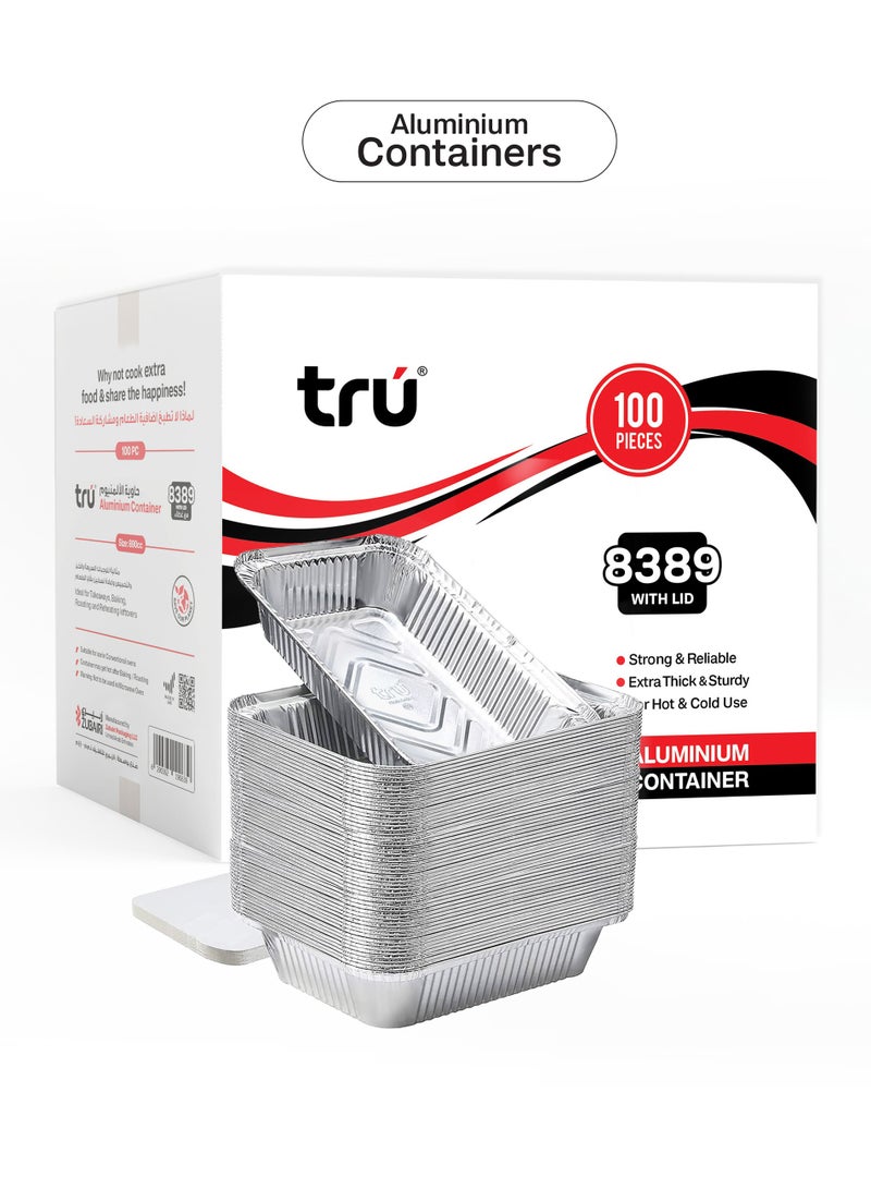 ترو حاويات طعام من الألمنيوم 8389 890cc 100 قطعة مع أغطية - Image 1