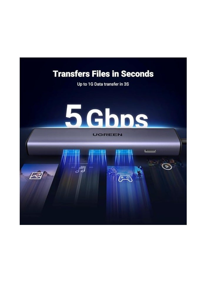 5-in-1 USB 3.0 Ethernet Hub 1000Mbps USB Ethernet Adapter With 3 Ports RJ45 Adapter Gigabit LAN Network Aluminum - Silver