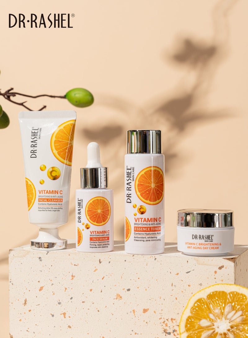 DR. RASHEL Vitamin C Skin Care Mini Set 6 Piece Travel Kit Gift Set with Pouch Cleanser Toner Serum Day Cream Night Cream Sunscreen  - Image 2