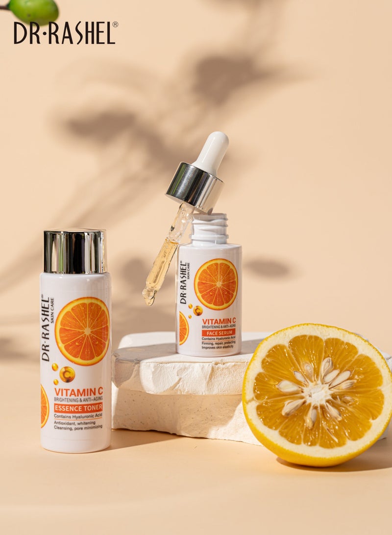 DR. RASHEL Vitamin C Skin Care Mini Set 6 Piece Travel Kit Gift Set with Pouch Cleanser Toner Serum Day Cream Night Cream Sunscreen  - Image 3