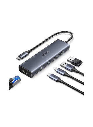 6-in-1 USB C Wired LAN Adapter, LAN Hub with LAN Port, USB A to RJ45 Gigabit Ethernet, 10Gbps, Ultra Fast Transfer, USB-C 3.2*2+USB A*2, USB-C Port Expansion, PD Fast Charging, Supports - Gray - pnsku/N70188567V/45/_/1751262649/9dbe8313-df0e-44d5-971e-bb960e92eaeb