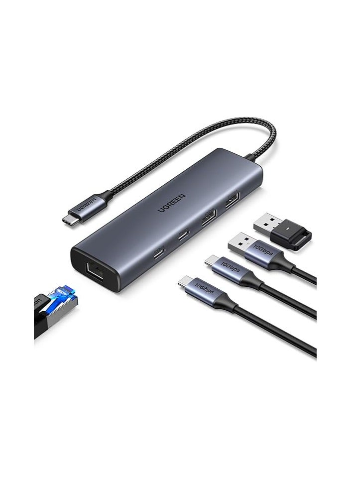 يو جرين 6-in-1 USB C Wired LAN Adapter, LAN Hub with LAN Port, USB A to RJ45 Gigabit Ethernet, 10Gbps, Ultra Fast Transfer, USB-C 3.2*2+USB A*2, USB-C Port Expansion, PD Fast Charging, Supports - Gray  - Image 1