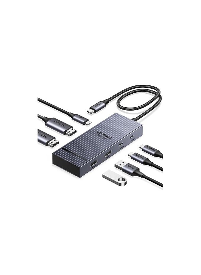 يو جرين Revodok Pro 7 in 1 Docking Station Dual Monitor, USB C Hub Dual 4K@60Hz HDMI Display, 10Gbps USB-A/C Data Ports, 100W PD, Aluminum Laptop Docking Station for HP, Thinkpad, Dell And More - Silver - Image 1