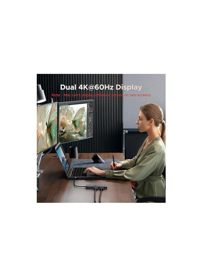 يو جرين Revodok Pro 7 in 1 Docking Station Dual Monitor, USB C Hub Dual 4K@60Hz HDMI Display, 10Gbps USB-A/C Data Ports, 100W PD, Aluminum Laptop Docking Station for HP, Thinkpad, Dell And More - Silver - Image 3