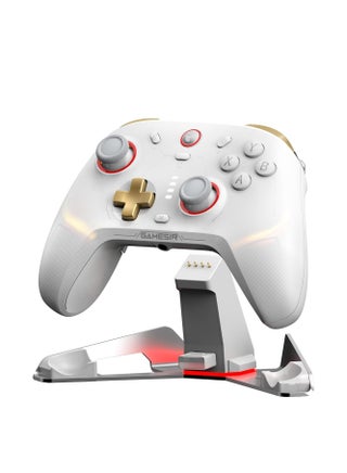 Professional Wireless Gamepad GameSir Cyclone 2 Game Controller for PC / Steam / Switch / Android / iOS with RGB Lamp Wireless Audio Hall Linear Trigger and Micro Trigger Switch Six-Axis Gyroscope Aluminium Alloy Charging Tower White