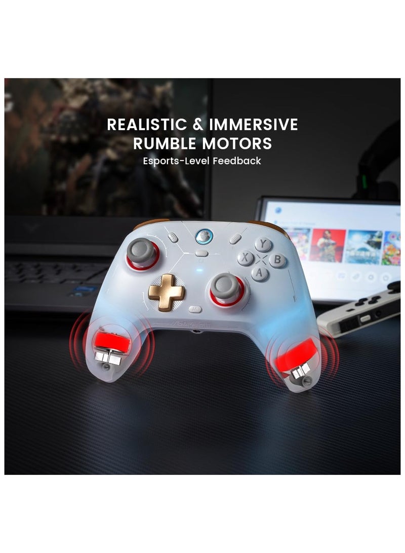 Professional Wireless Gamepad GameSir Cyclone 2 Game Controller for PC / Steam / Switch / Android / iOS with RGB Lamp Wireless Audio Hall Linear Trigger and Micro Trigger Switch Six-Axis Gyroscope Aluminium Alloy Charging Tower White
